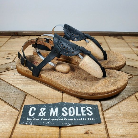 UGG Shoes - UGG Ayden II Black Leather / Cork Thong Sandals